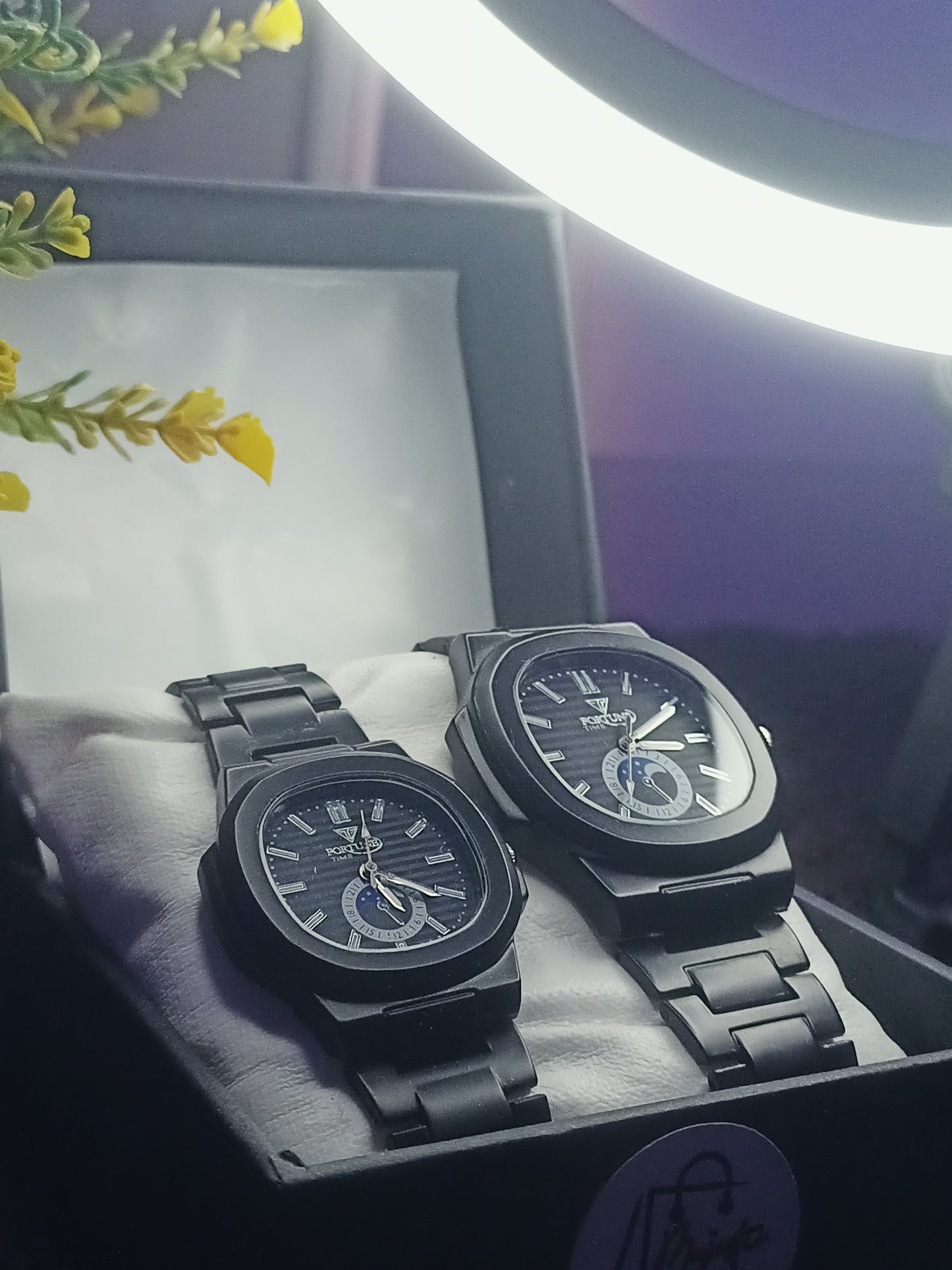 Couple Luxury Black Stainless Steel Analog Watch
