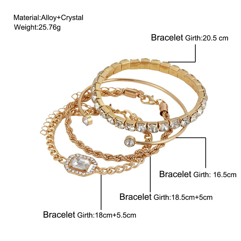 Classy Diamond & Gold Chain - Bracelet Set of 4