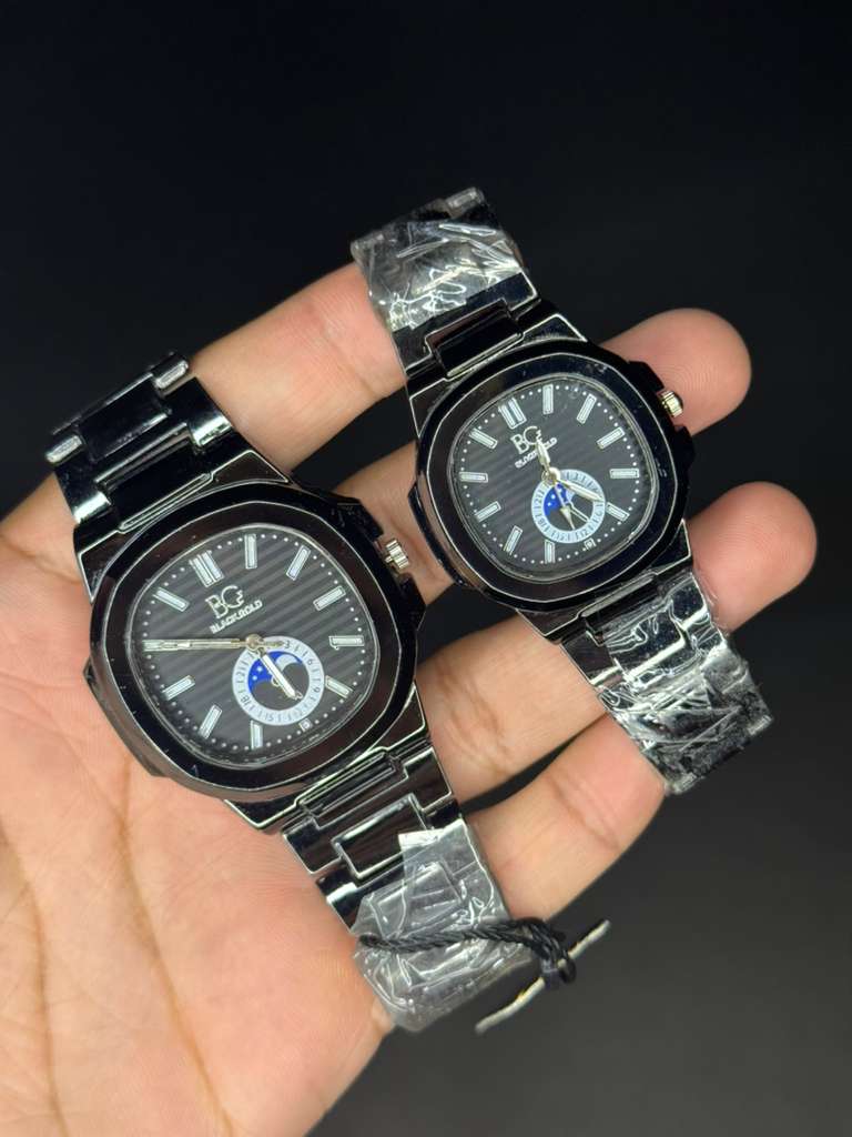 Stainless Steel Black Gold Couple Watch