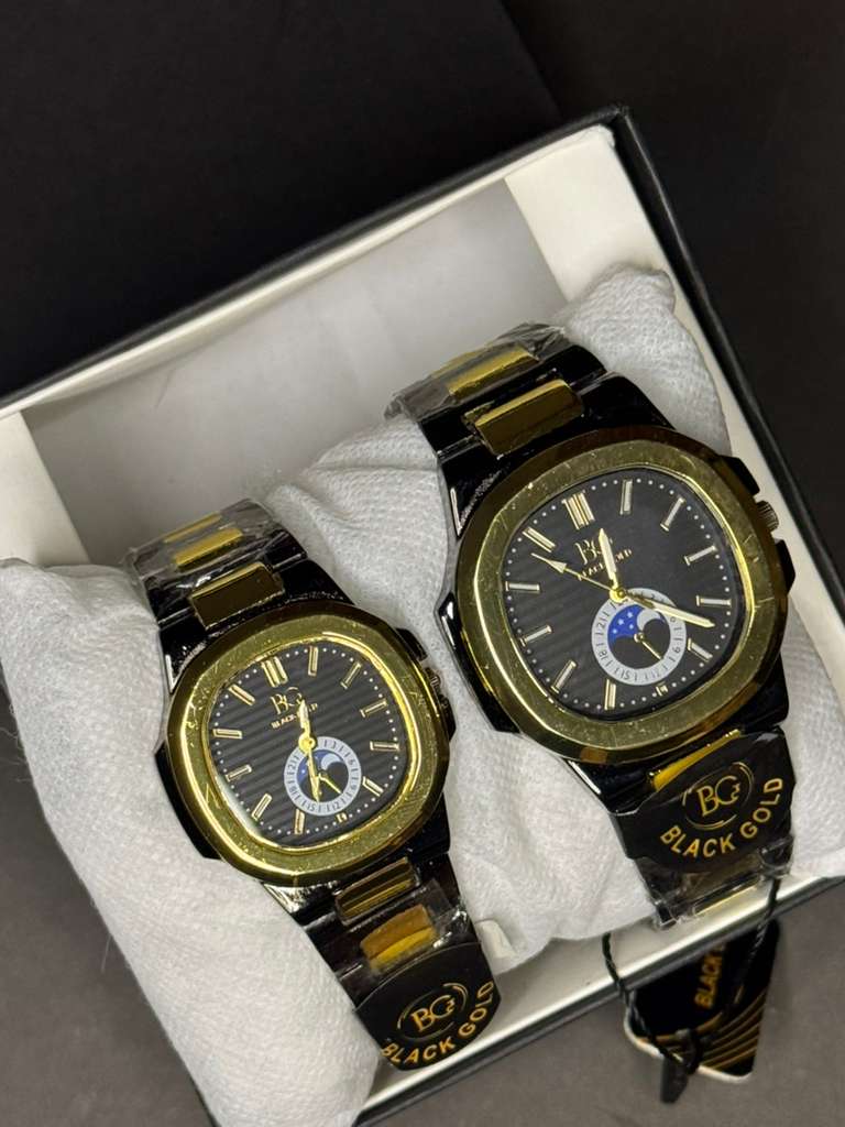 Stainless Steel Black Gold Couple Watch