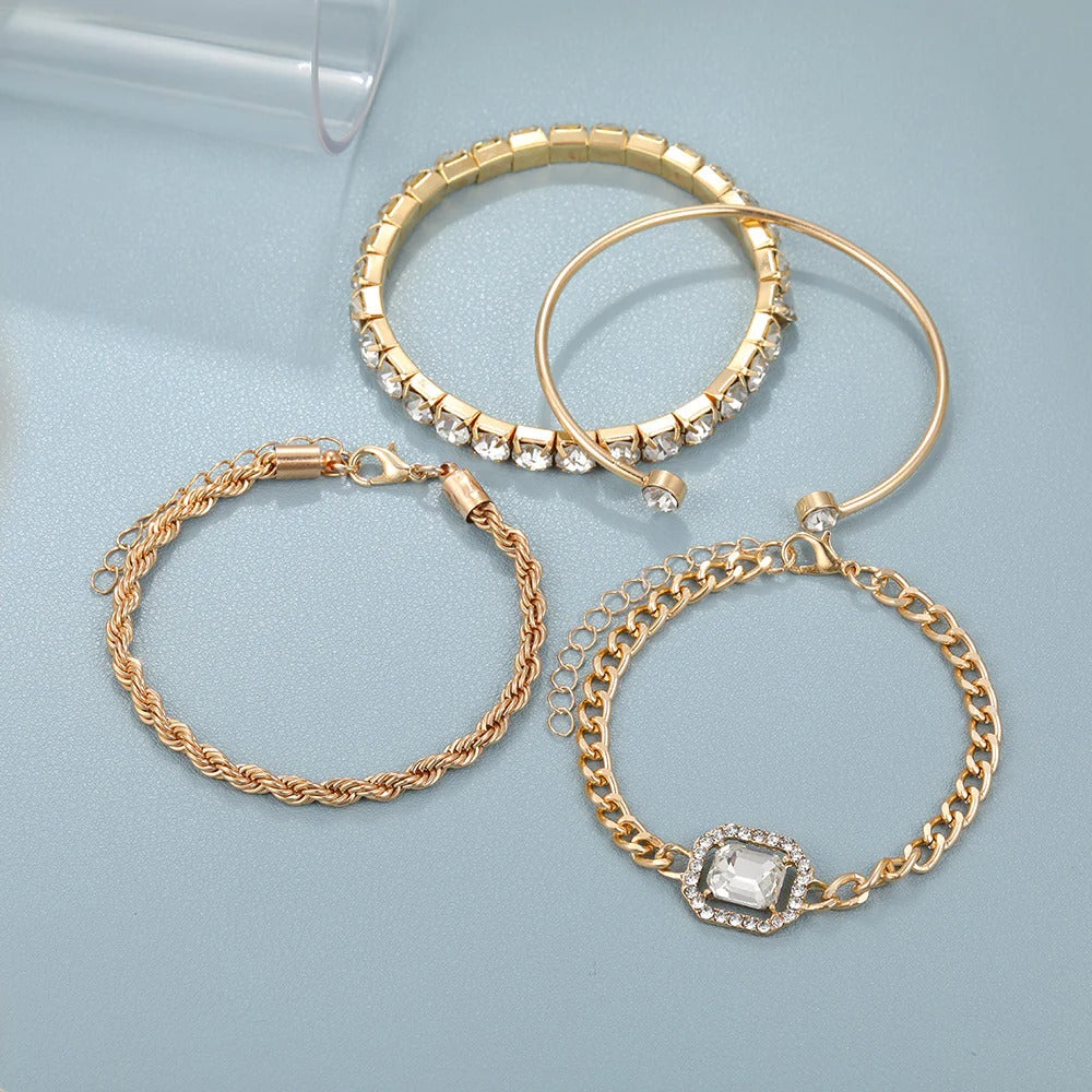 Classy Diamond & Gold Chain - Bracelet Set of 4