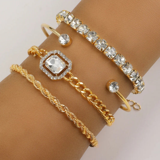 Classy Diamond & Gold Chain - Bracelet Set of 4